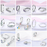 925 Sterling Silver Pave CZ U Heart Zircon Round Hoop Star Moon Earrings