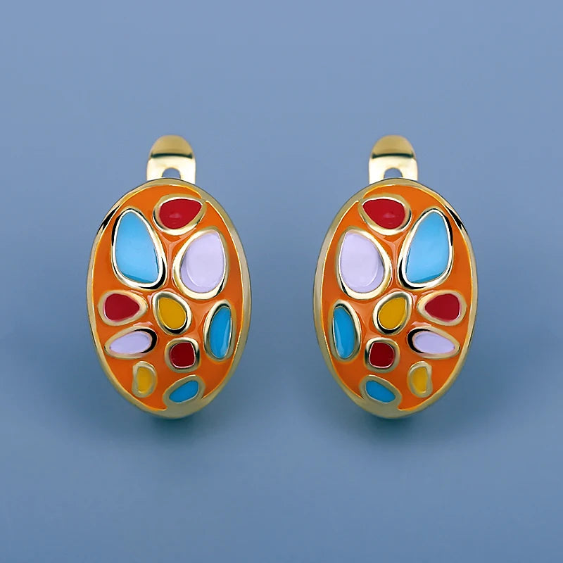 925 Silver Plated Stones Earrings Colorful Enamel