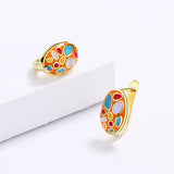 925 Silver Plated Stones Earrings Colorful Enamel