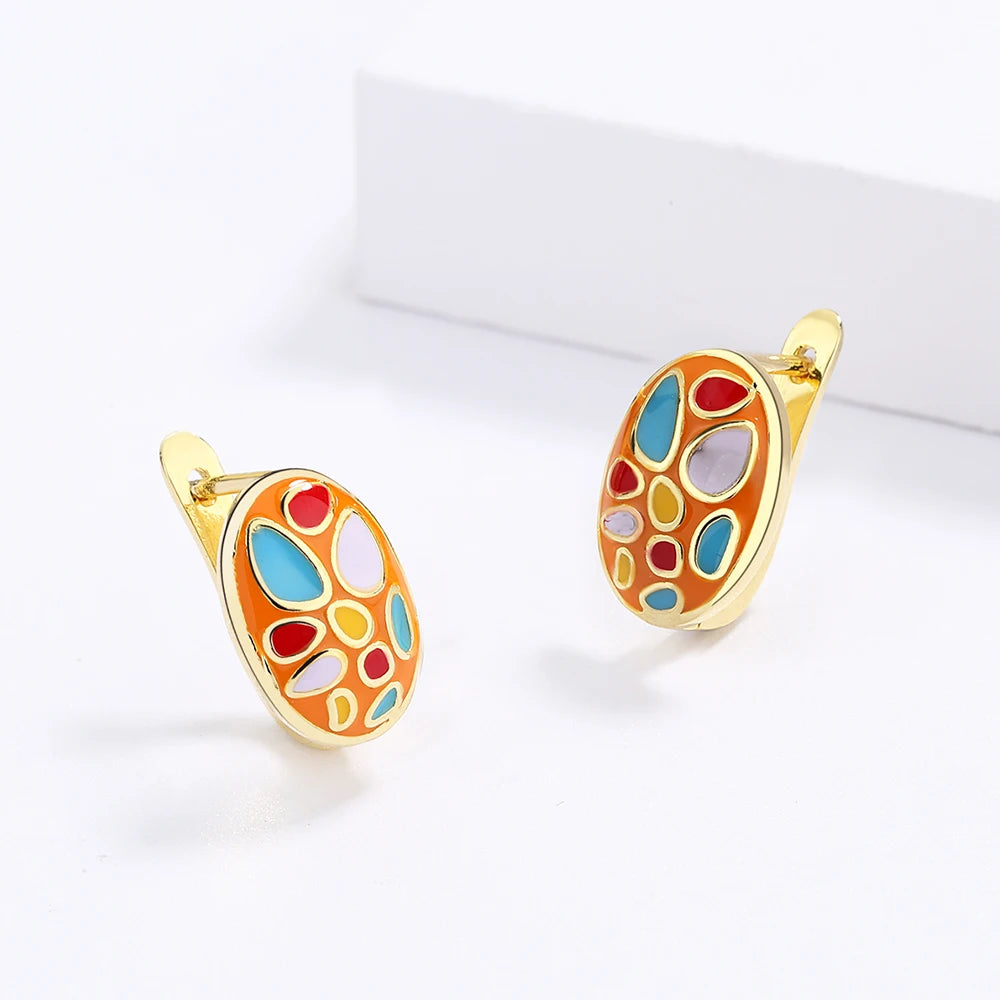 925 Silver Plated Stones Earrings Colorful Enamel