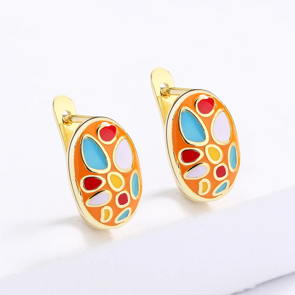 925 Silver Plated Stones Earrings Colorful Enamel