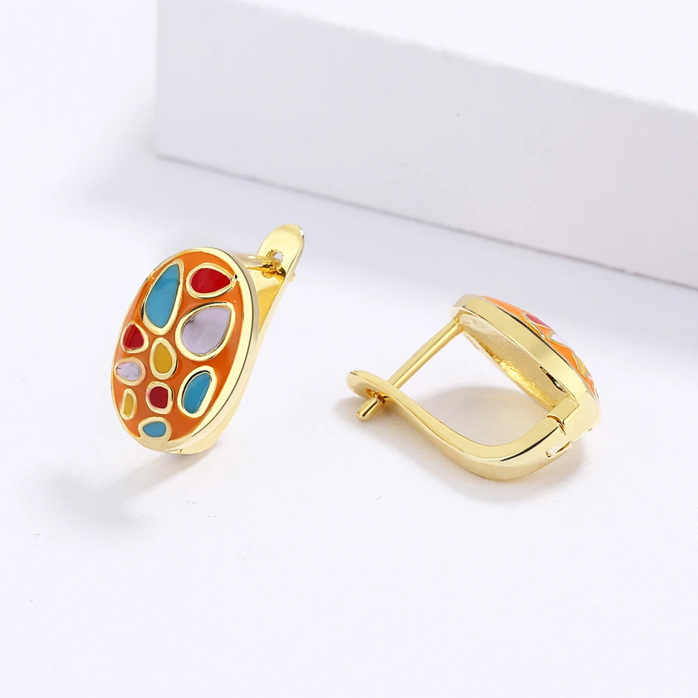925 Silver Plated Stones Earrings Colorful Enamel