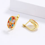 925 Silver Plated Stones Earrings Colorful Enamel
