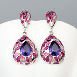 925 Silver Plated Purple Stone CZ Enamel Earrings