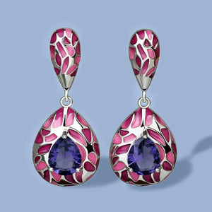 925 Silver Plated Purple Stone CZ Enamel Earrings