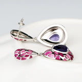 925 Silver Plated Purple Stone CZ Enamel Earrings