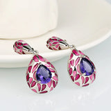 925 Silver Plated Purple Stone CZ Enamel Earrings