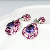 925 Silver Plated Purple Stone CZ Enamel Earrings