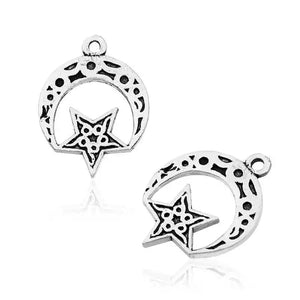 Silver Engraved Moon Star Prayer Beads Tassel Necklace