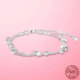 925 Silver Star Beaded Chain Link Bracelet for Women
