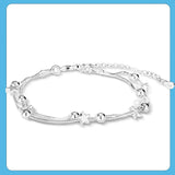 925 Silver Star Beaded Chain Link Bracelet for Women