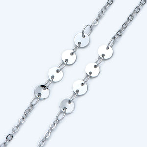 Rhodium Plated Geometric Cable Chain with Round Disc 4mm
