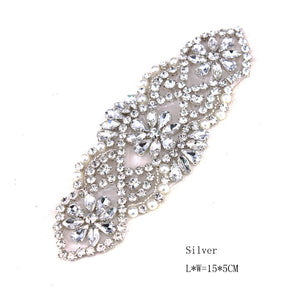 Silver Beaded Applique Rhinestone Bridal Belt Crystal Diamond Iron On Motif