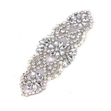 Silver Beaded Applique Rhinestone Bridal Belt Crystal Diamond Iron On Motif