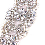 Silver Beaded Applique Rhinestone Bridal Belt Crystal Diamond Iron On Motif