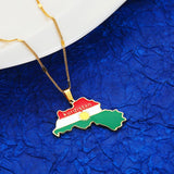 Silver Enamel Kurdistan Region Maps Pendant Necklace Kurdish Flag Neck Chain Jew