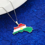 Silver Enamel Kurdistan Region Maps Pendant Necklace Kurdish Flag Neck Chain Jew