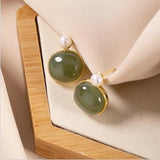 Hetian Jade Pearl Earrings Women's Stud Earrings Natural Jade Earrings