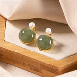 Hetian Jade Pearl Earrings Women's Stud Earrings Natural Jade Earrings