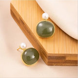 Hetian Jade Pearl Earrings Women's Stud Earrings Natural Jade Earrings