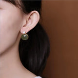 Hetian Jade Pearl Earrings Women's Stud Earrings Natural Jade Earrings