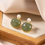 Hetian Jade Pearl Earrings Women's Stud Earrings Natural Jade Earrings