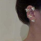 Silver Butterfly Ear Clips with Zircon for Women