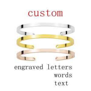 Silver Rose Cuff Bracelet Engraved Words Adjustable Open Bangle