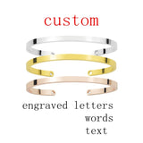 Silver Rose Cuff Bracelet Engraved Words Adjustable Open Bangle