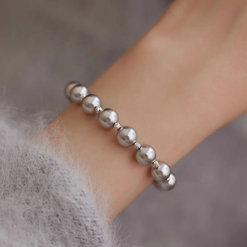 Silver Gray Pearl Bracelet For Women Beaded Bracelet Jewelry