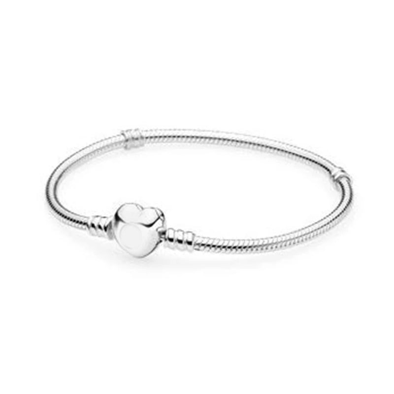 925 Silver Heart Clasp Charm Bracelet for European Charms