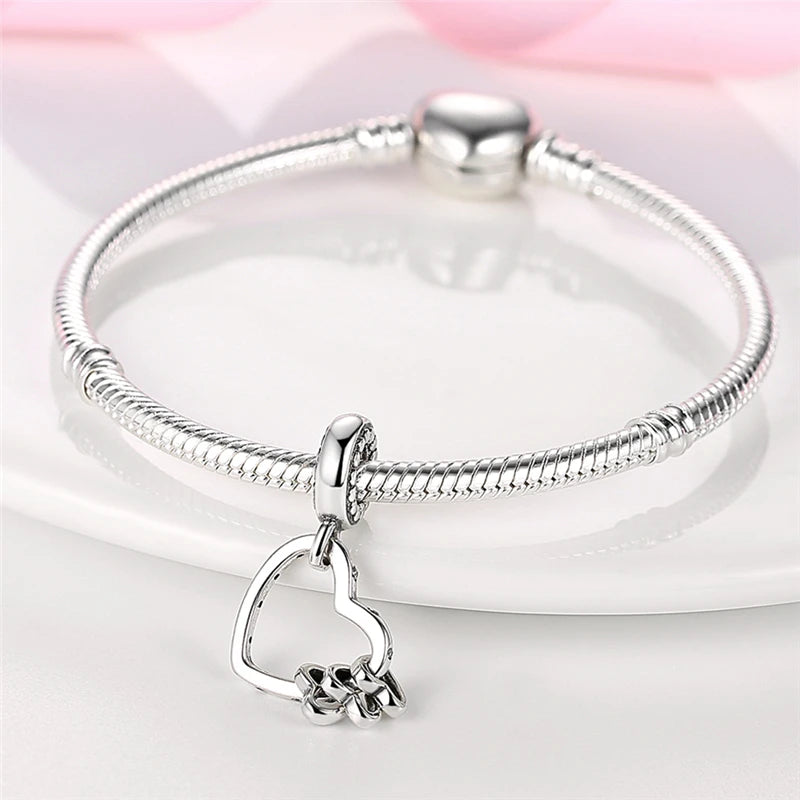 Silver Heart Pendant Charms for Bracelet Necklace DIY Jewelry