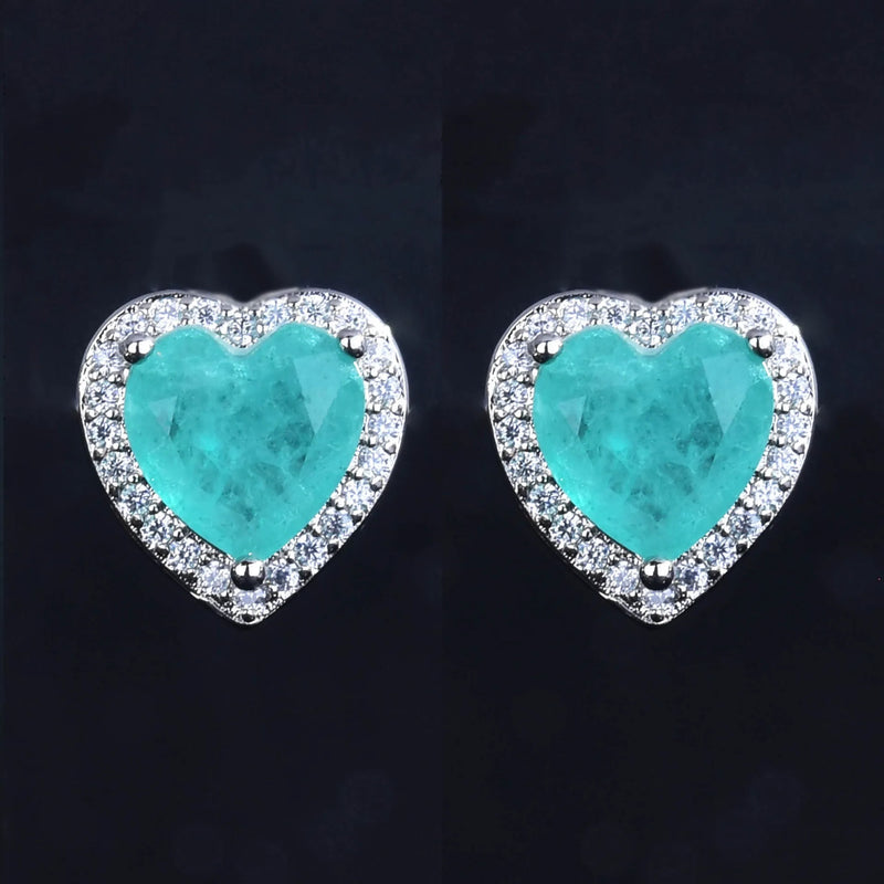 Heart Shape Paraiba Tourmaline Stud Earrings Wedding Jewelry