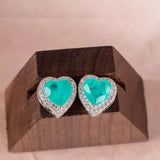 Heart Shape Paraiba Tourmaline Stud Earrings Wedding Jewelry
