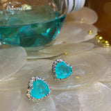 Heart Shape Paraiba Tourmaline Stud Earrings Wedding Jewelry