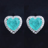 Heart Shape Paraiba Tourmaline Stud Earrings Wedding Jewelry