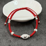 Silver Ingot Charm Bracelet 925 Silver Red Thread Statement Bracelet