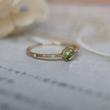 Peridot Crystal Ring with Silver Inlay Diamonds