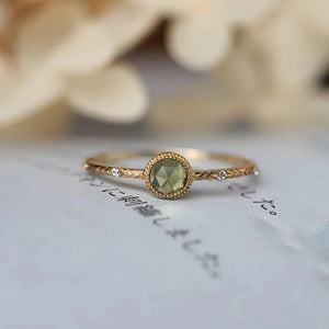Peridot Crystal Ring with Silver Inlay Diamonds
