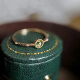 Peridot Crystal Ring with Silver Inlay Diamonds