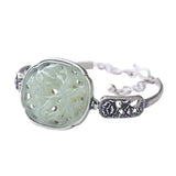 Silver Inlaid Jade Flower Bracelet Chinese Style Women's Accessories