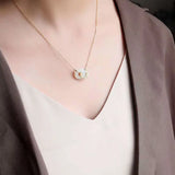 Silver Inlaid Hetian Jade Double Ring Pendant Necklace Charm Jewelry