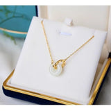 Silver Inlaid Hetian Jade Double Ring Pendant Necklace Charm Jewelry