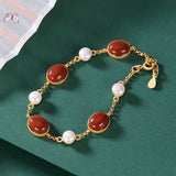 Southern Red Tourmaline Pearl Bracelet Retro Ancient Craft Women's Jewelry