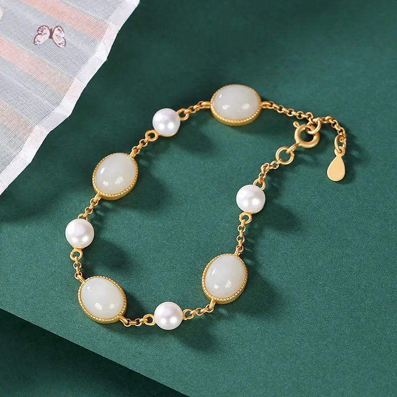 Southern Red Tourmaline Pearl Bracelet Retro Ancient Craft Women's Jewelry