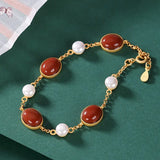 Southern Red Tourmaline Pearl Bracelet Retro Ancient Craft Women's Jewelry
