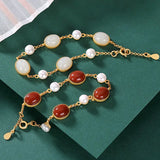 Southern Red Tourmaline Pearl Bracelet Retro Ancient Craft Women's Jewelry