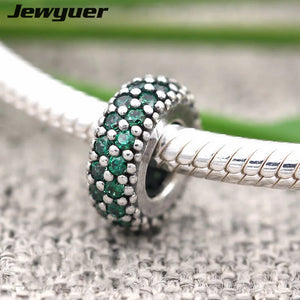 925 Sterling Silver Green Charm Bead Bracelet DIY SP028