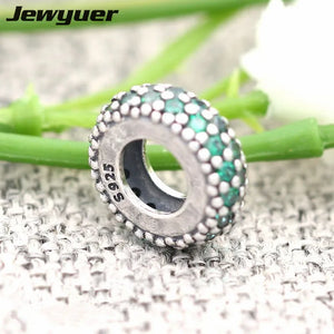 925 Sterling Silver Green Charm Bead Bracelet DIY SP028