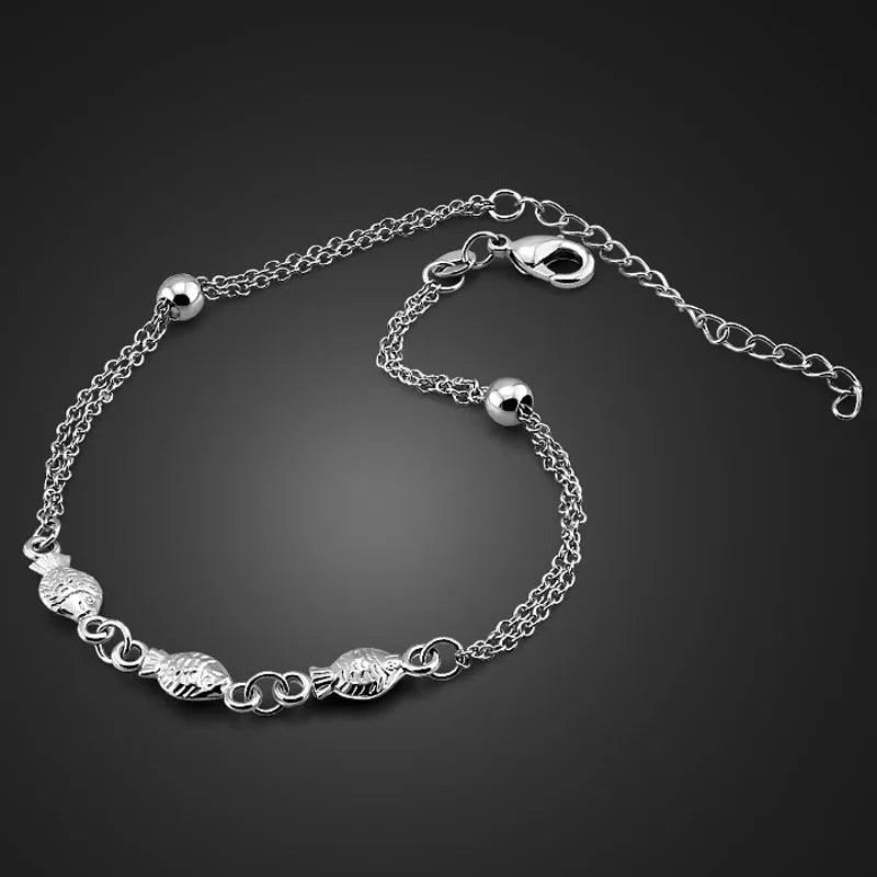 925 Silver Anklet Women Fish Pendant Silver Foot Jewelry Birthday Gift
